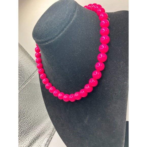 Homemade Hot Pink Round Beaded Collar Stretch 7 3/8 Inch Around Necklace! - Picture 3 of 6